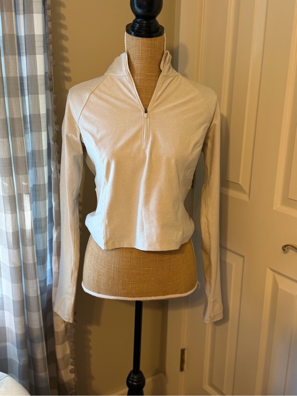 Light Cream Quarter-Zip Long Sleeve Top